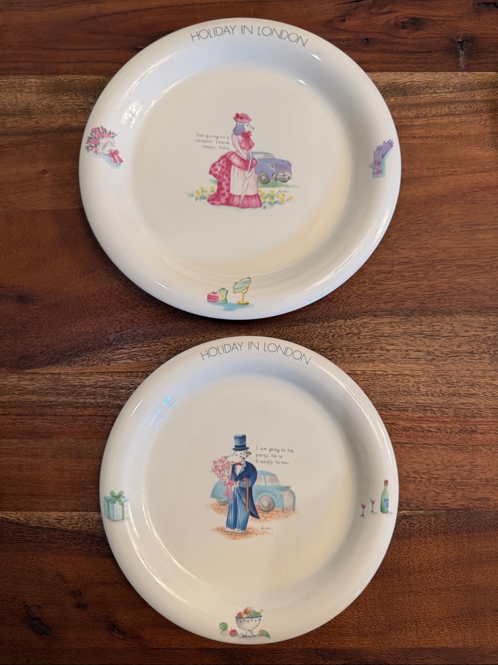 Vintage Holiday in London Dog Plates Set of 2 Whimsical English Party Plates